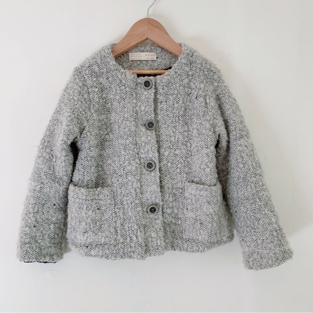 Zara Girls Boucle Jacket Sz 4/5 Gray